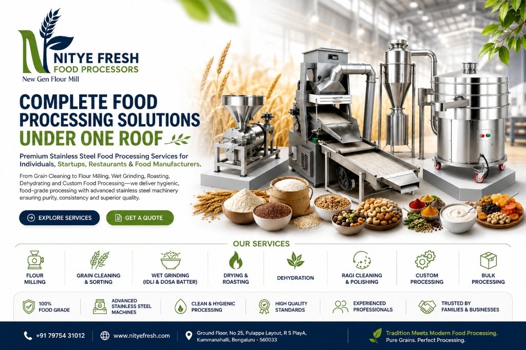 Nitye Fresh Food Processors - Flour Milling, Ragi Cleaning & Custom Processing Services Grid